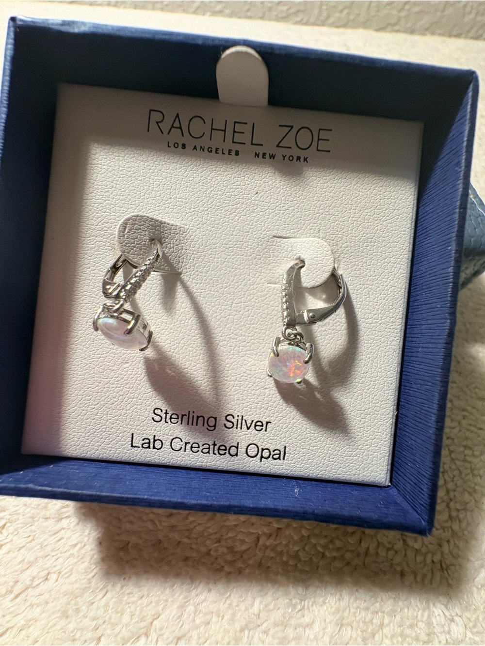 Rachel Zoe Silver Opal Hoop Drop Earrings with Iridescent Stones